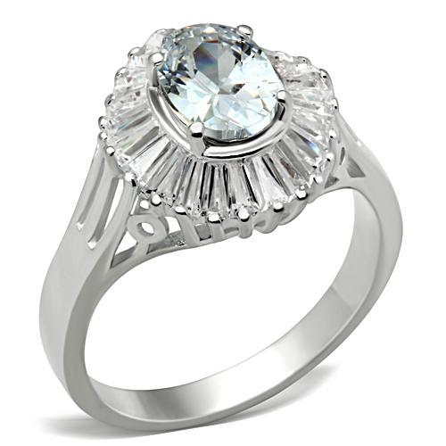 SS042 - Silver 925 Sterling Silver Ring with AAA Grade CZ in Clear-0