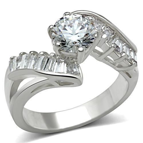 SS043 - Silver 925 Sterling Silver Ring with AAA Grade CZ in Clear-0