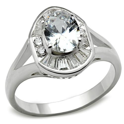 SS046 - Silver 925 Sterling Silver Ring with AAA Grade CZ in Clear-0