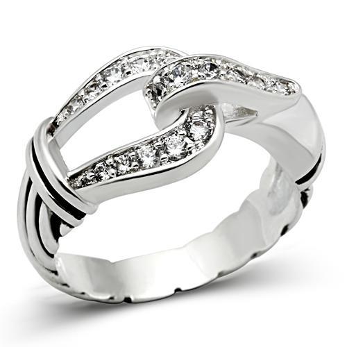 SS050 - Silver 925 Sterling Silver Ring with AAA Grade CZ in Clear-0