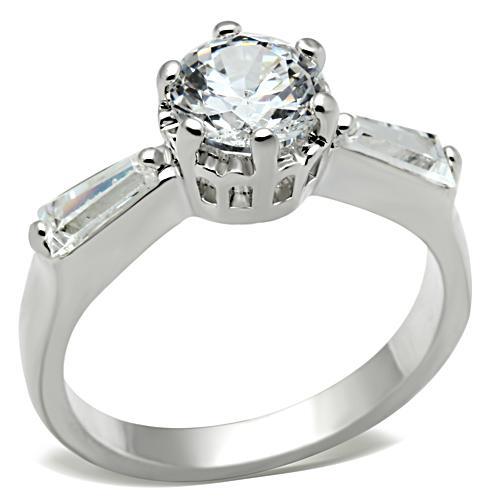 SS060 - Silver 925 Sterling Silver Ring with AAA Grade CZ in Clear-0
