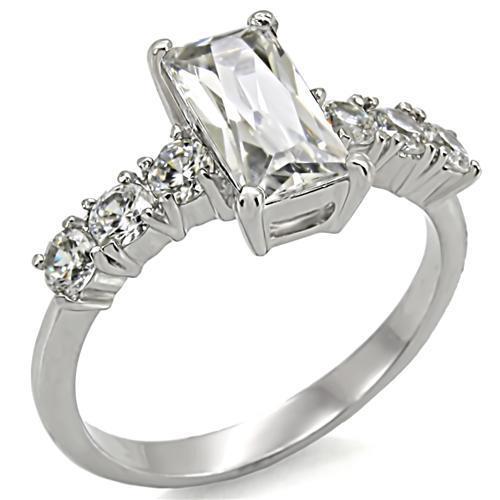 TK002 - High polished (no plating) Stainless Steel Ring with AAA Grade CZ in Clear-0
