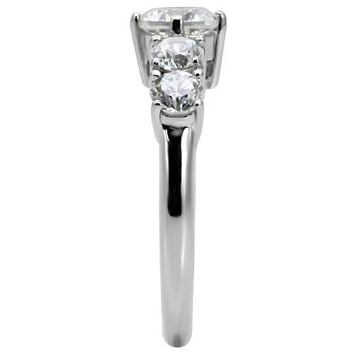 TK003 - High polished (no plating) Stainless Steel Ring with AAA Grade CZ in Clear-4