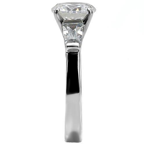 TK005 - High polished (no plating) Stainless Steel Ring with AAA Grade CZ in Clear-4