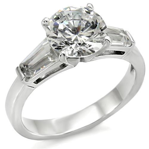 TK005 - High polished (no plating) Stainless Steel Ring with AAA Grade CZ in Clear-0