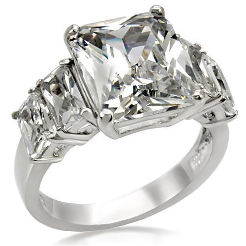 TK007 - High polished (no plating) Stainless Steel Ring with AAA Grade CZ in Clear-0