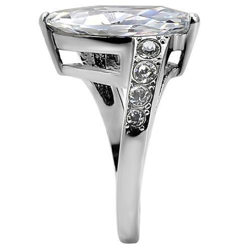 TK008 - High polished (no plating) Stainless Steel Ring with AAA Grade CZ in Clear-4