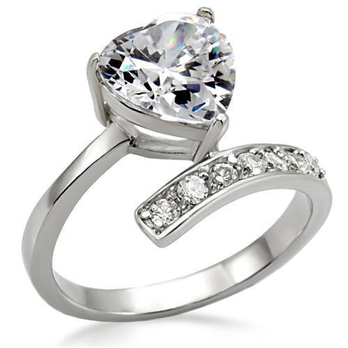 TK009 - High-Polished Stainless Steel Ring with AAA Grade CZ in Clear-0