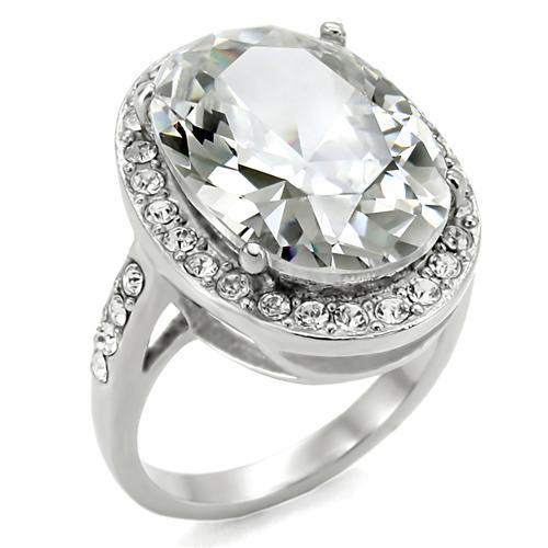 TK010- High polished (no plating) Stainless Steel Ring with AAA Grade CZ in Clear-0