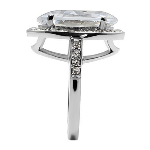 TK010- High polished (no plating) Stainless Steel Ring with AAA Grade CZ in Clear-4