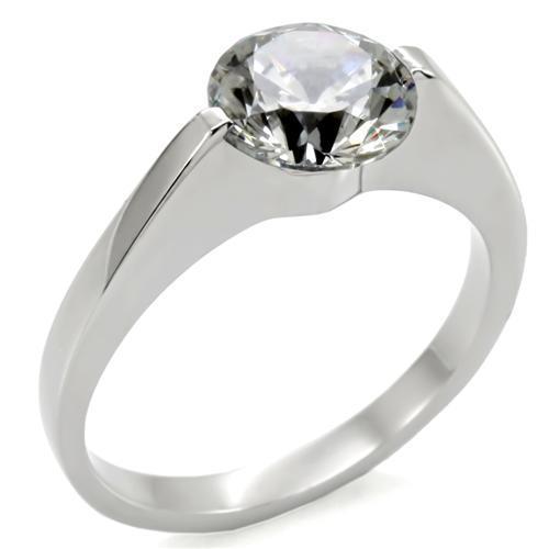 TK012 - High polished (no plating) Stainless Steel Ring with AAA Grade CZ in Clear-0