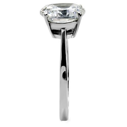 TK013 - High polished (no plating) Stainless Steel Ring with AAA Grade CZ in Clear-4