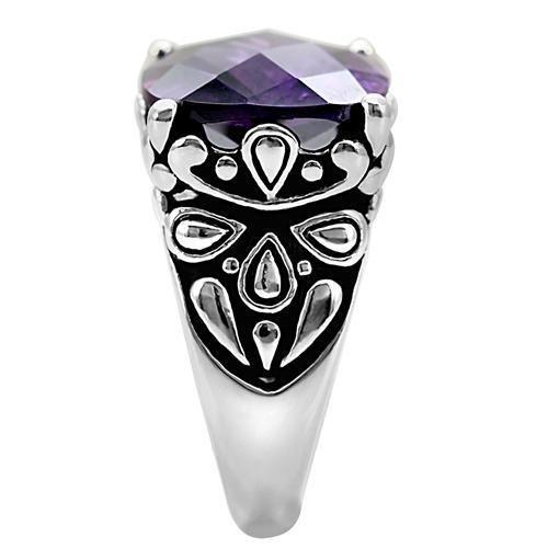 TK016 - High polished (no plating) Stainless Steel Ring with AAA Grade CZ in Amethyst-4