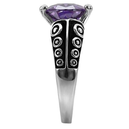 TK017 - High polished (no plating) Stainless Steel Ring with AAA Grade CZ in Amethyst-4