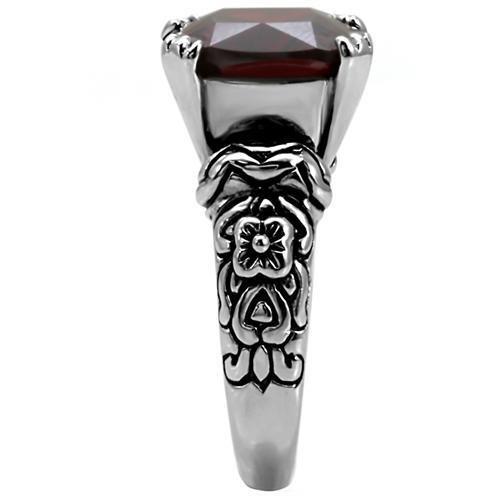 TK018 - High polished (no plating) Stainless Steel Ring with AAA Grade CZ in Garnet-4
