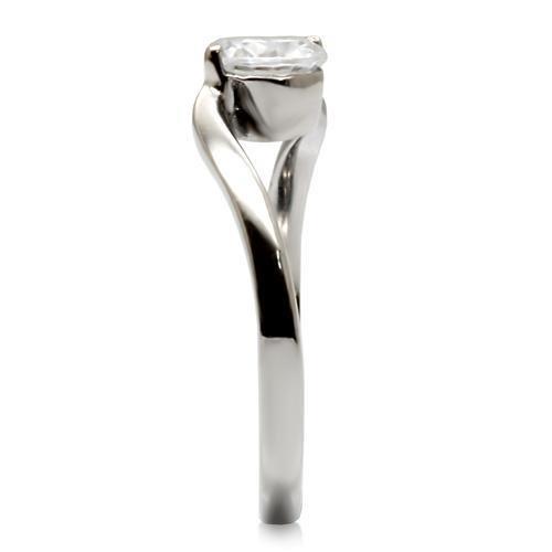 TK023 - High polished (no plating) Stainless Steel Ring with AAA Grade CZ in Clear-4