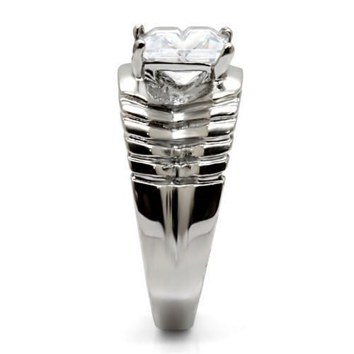 TK028 - High polished (no plating) Stainless Steel Ring with AAA Grade CZ in Clear-4