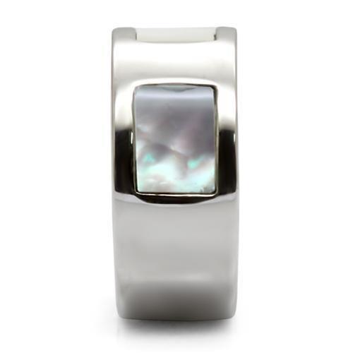 TK043 - High polished (no plating) Stainless Steel Ring with Precious Stone Conch in White-4