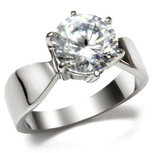 TK046 - High polished (no plating) Stainless Steel Ring with AAA Grade CZ in Clear-0