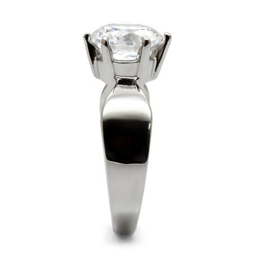 TK046 - High polished (no plating) Stainless Steel Ring with AAA Grade CZ in Clear-4