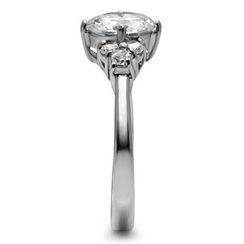 TK062 - High polished (no plating) Stainless Steel Ring with AAA Grade CZ in Clear-4