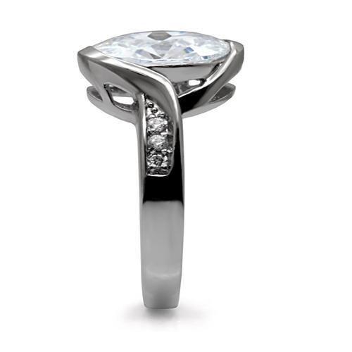 TK064 - High polished (no plating) Stainless Steel Ring with AAA Grade CZ in Clear-4