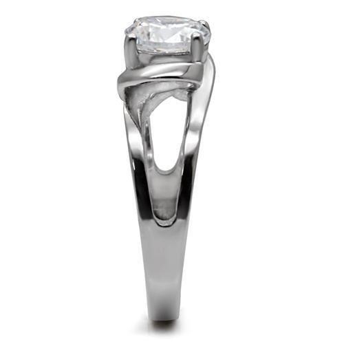 TK066 - High polished (no plating) Stainless Steel Ring with AAA Grade CZ in Clear-4