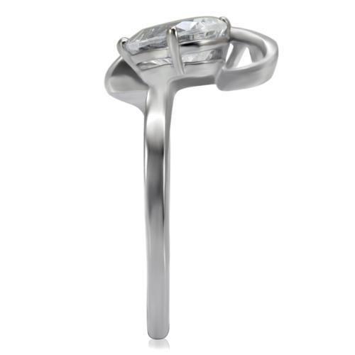 TK067 - High polished (no plating) Stainless Steel Ring with AAA Grade CZ in Clear-4