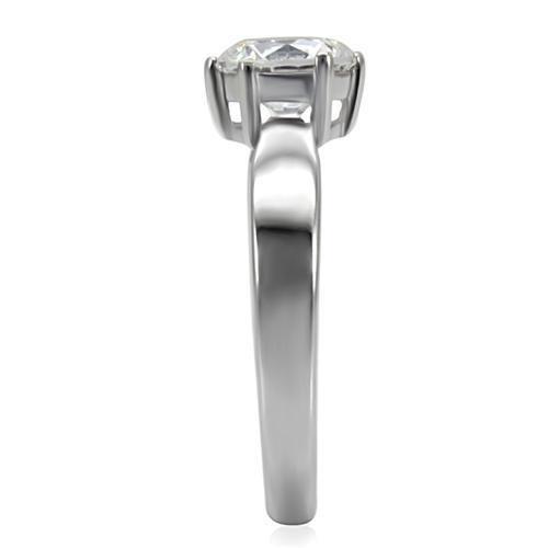 TK071 - High polished (no plating) Stainless Steel Ring with AAA Grade CZ in Clear-4