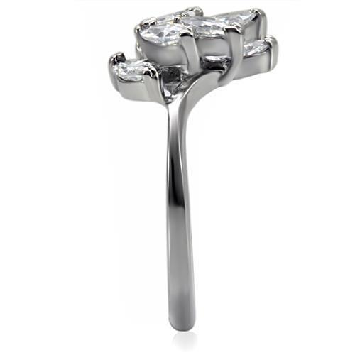TK075 - High polished (no plating) Stainless Steel Ring with AAA Grade CZ in Clear-4