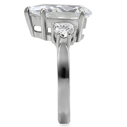 TK076 - High polished (no plating) Stainless Steel Ring with AAA Grade CZ in Clear-4