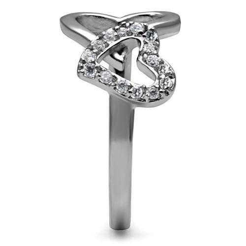 TK077 - High polished (no plating) Stainless Steel Ring with AAA Grade CZ in Clear-4