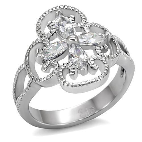 TK078 - High polished (no plating) Stainless Steel Ring with AAA Grade CZ in Clear-0