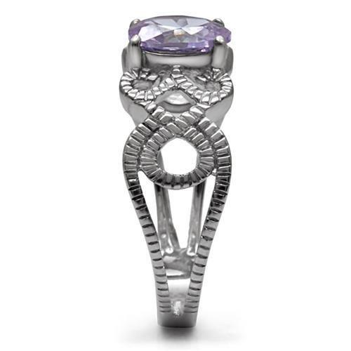 TK079 - High polished (no plating) Stainless Steel Ring with AAA Grade CZ in Light Amethyst-4