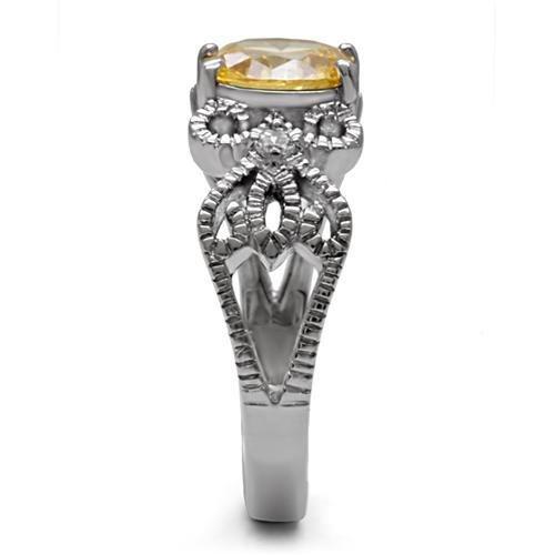 TK080 - High polished (no plating) Stainless Steel Ring with AAA Grade CZ in Champagne-4