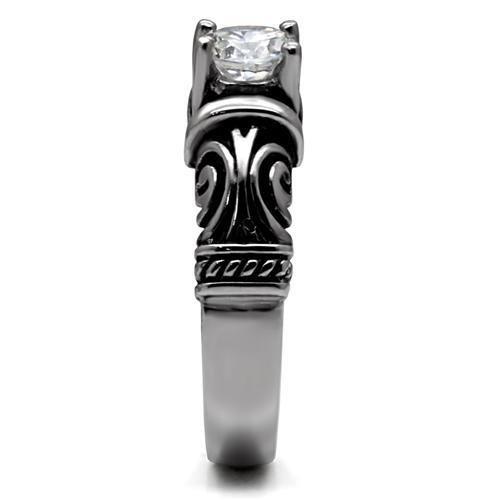 TK082 - High polished (no plating) Stainless Steel Ring with AAA Grade CZ in Clear-4