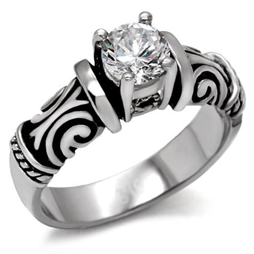 TK082 - High polished (no plating) Stainless Steel Ring with AAA Grade CZ in Clear-0