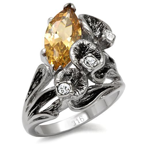 TK083 - High polished (no plating) Stainless Steel Ring with AAA Grade CZ in Champagne-0