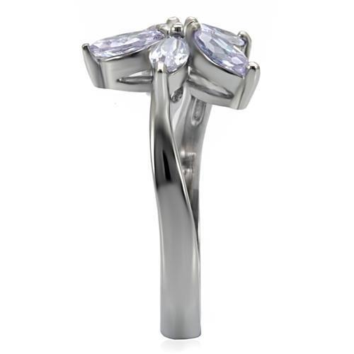TK084 - High polished (no plating) Stainless Steel Ring with AAA Grade CZ in Light Amethyst-4