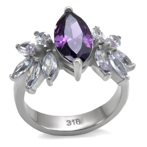 TK085 - High polished (no plating) Stainless Steel Ring with AAA Grade CZ in Amethyst-0