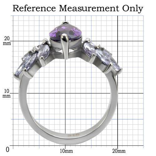 TK085 - High polished (no plating) Stainless Steel Ring with AAA Grade CZ in Amethyst-1