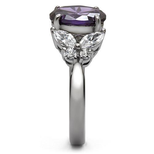 TK086 - High polished (no plating) Stainless Steel Ring with AAA Grade CZ in Amethyst-4