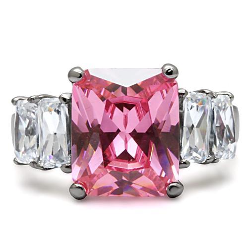 TK088 - High polished (no plating) Stainless Steel Ring with AAA Grade CZ in Rose-1