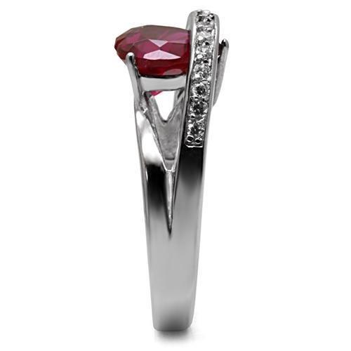 TK089 - High polished (no plating) Stainless Steel Ring with AAA Grade CZ in Ruby-4