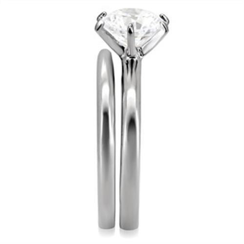 TK097 - High polished (no plating) Stainless Steel Ring with AAA Grade CZ in Clear-4