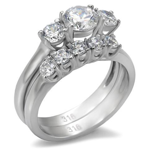 TK098 - High polished (no plating) Stainless Steel Ring with AAA Grade CZ in Clear-0