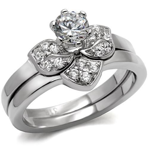 TK099 - High polished (no plating) Stainless Steel Ring with AAA Grade CZ in Clear-0