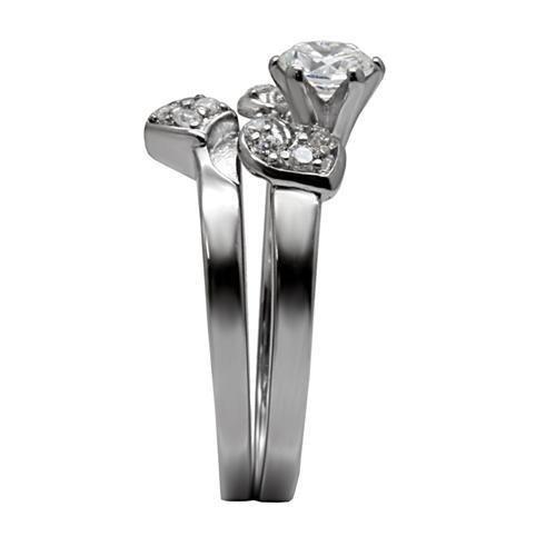 TK099 - High polished (no plating) Stainless Steel Ring with AAA Grade CZ in Clear-4