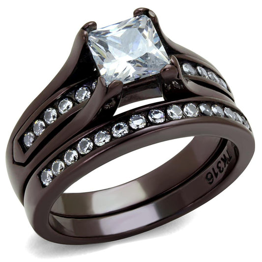 TK0W383DC - IP Dark Brown (IP coffee) Stainless Steel Ring with AAA Grade CZ in Clear-0