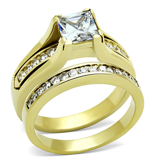 TK0W384 - IP Gold(Ion Plating) Stainless Steel Ring with AAA Grade CZ in Clear-0